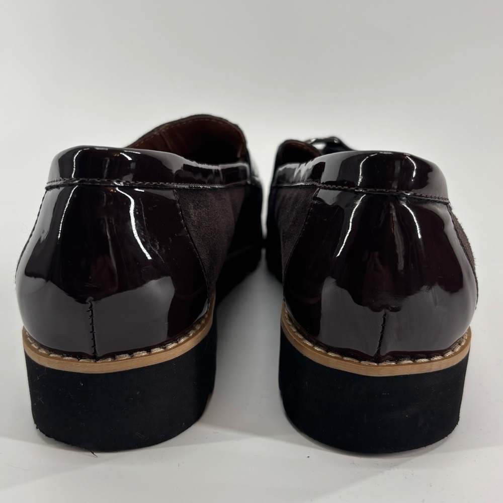 Donald Pliner Clio loafers brown suede patent leather 6.5 chunky heel 90s - Picture 12 of 12